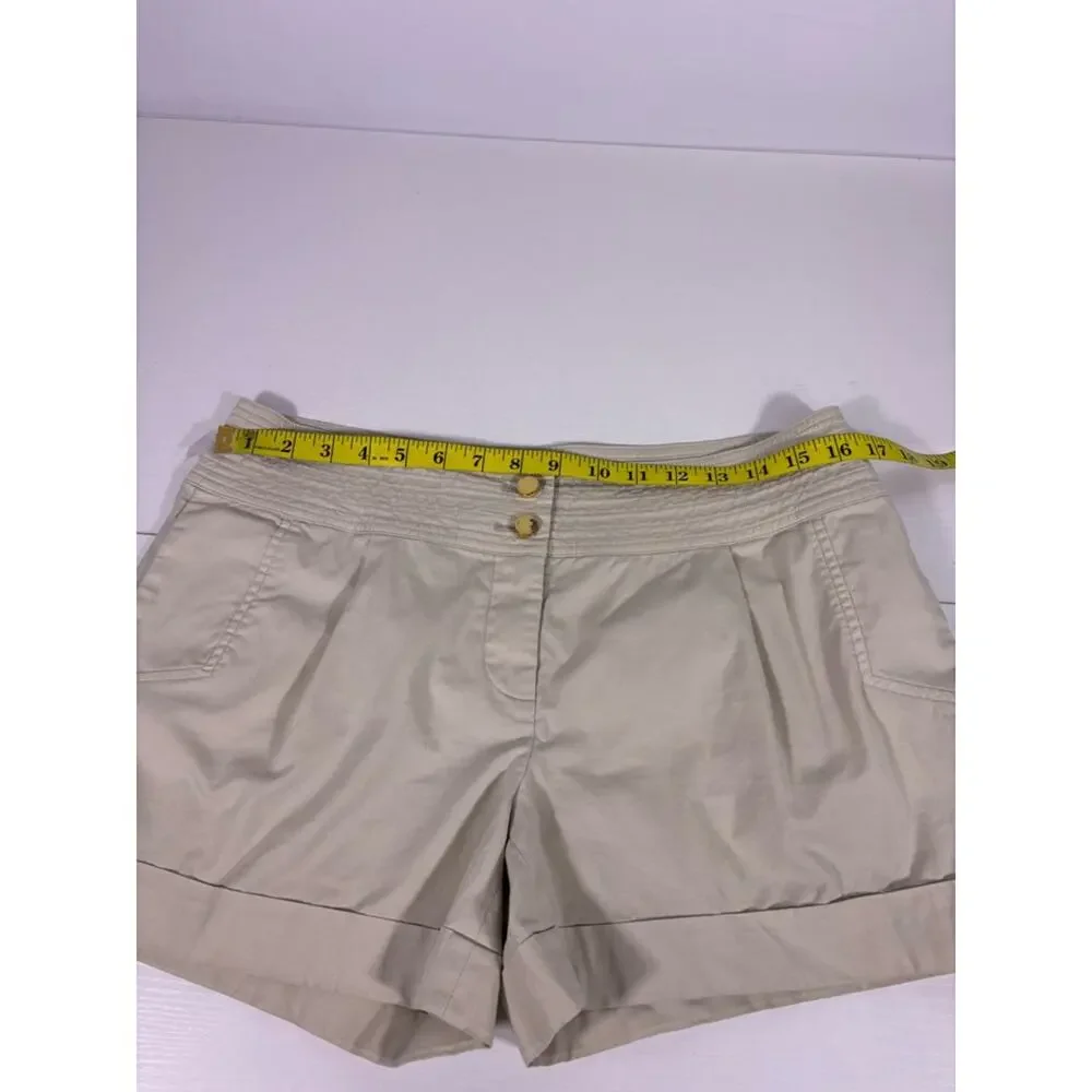 Tory Burch Beige Smocked-Waist Safari Bermuda Shorts Gold Buttons Size 10 0598